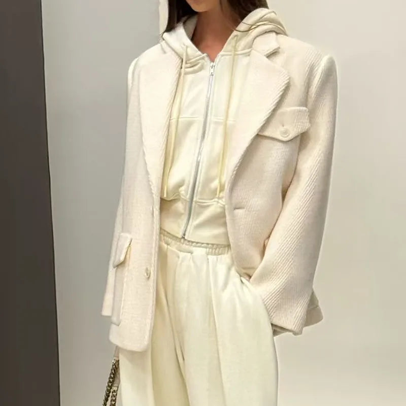 Women's Wool Lapel Blazer, Vintage-Style Single-Breasted Jacket, High-Quality Oversized Suit Jacket, 2026 Spring New Arrival,