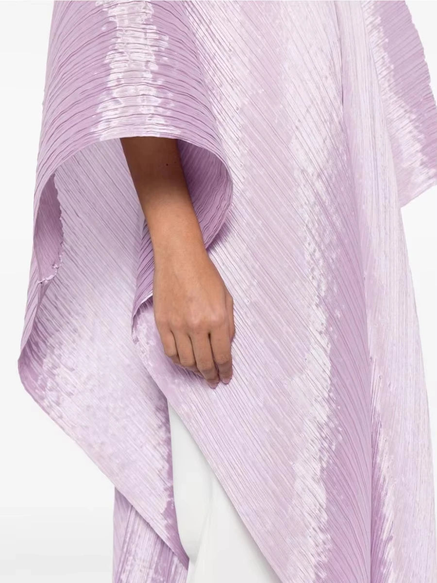 Miyake Pleated Women's Medium Length V-neck Drooping Blouse Dress