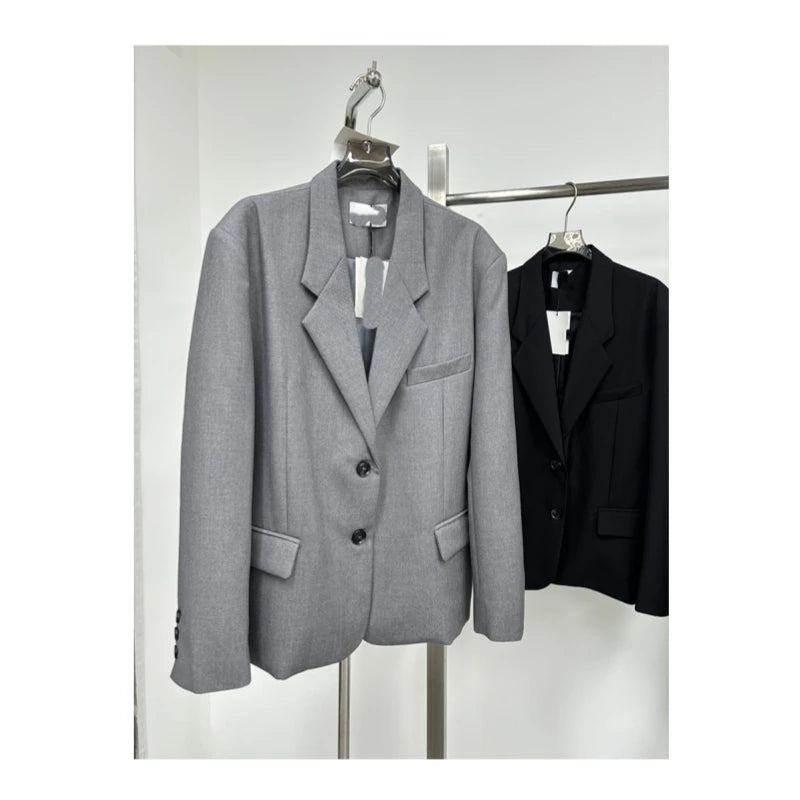 25 Year Spring and Autumn New Women's Loose Wide Shoulder Unique Design Wool Simple Versatile Suit Coat
