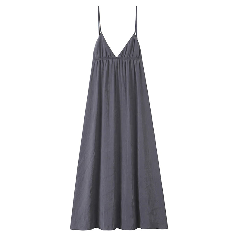 YENKYE Sexy Backless Flowy Midi Slip Dress Women High Waist V Neck A-line Holiday Summer Dresses Casual Beach Vestidos 2025