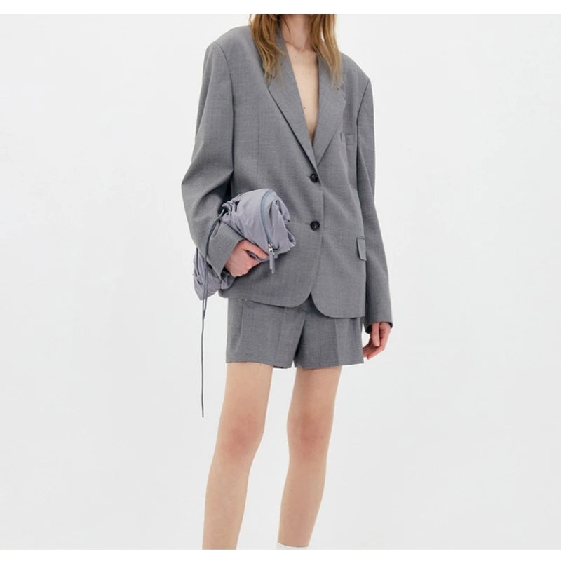 25 Year Spring and Autumn New Women's Loose Wide Shoulder Unique Design Wool Simple Versatile Suit Coat